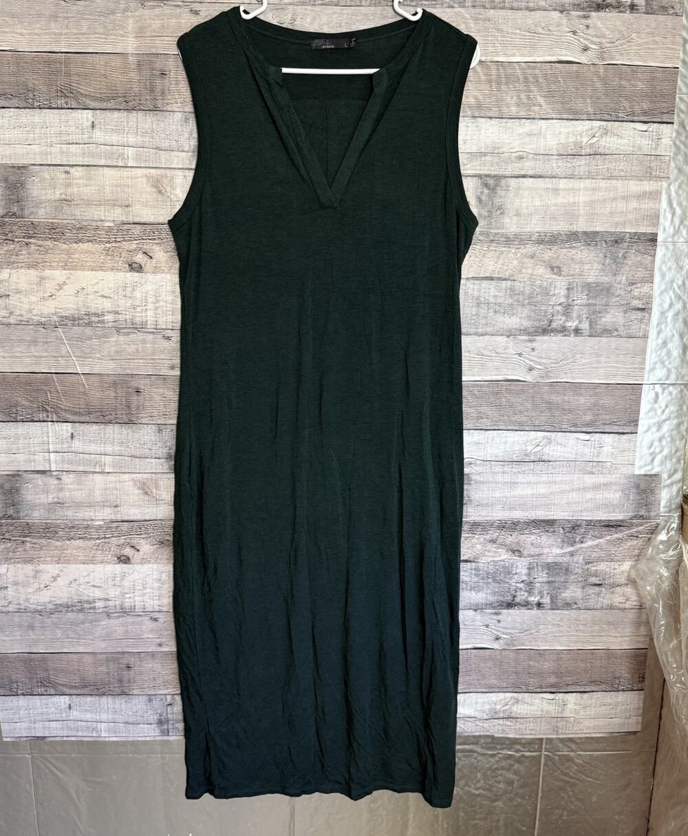PrAna Foundation Midi Dress Fitted Sleeveless V Neck Dark Green Womens Sz L